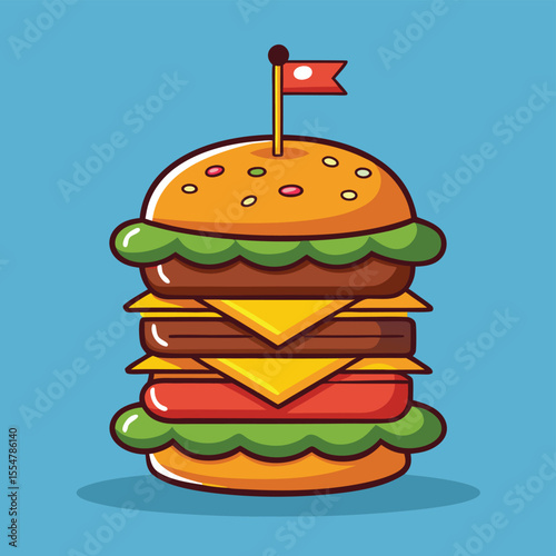Juicy Triple-Decker Burger Illustration A Delicious Vector Graphic 
