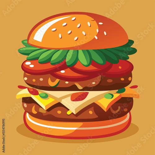 Juicy Double Cheeseburger Illustration Delicious Fast Food Graphic Design