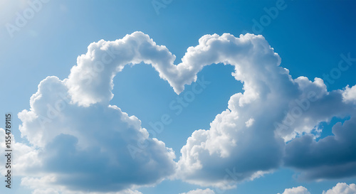 A heart shaped cloud formation against a bright blue sky on a sunny day