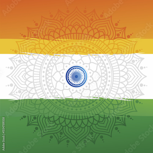 Patriotic tricolor Indian flag background with beautiful mandala. Best for India Independence day, national day, kargil day, indian army day and national holiday