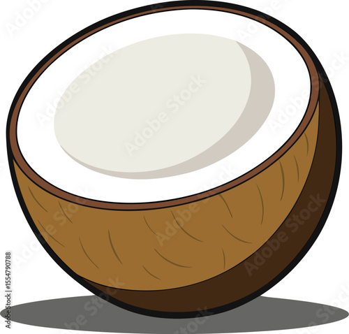 Stylized illustration of a halved coconut with white flesh and brown husk