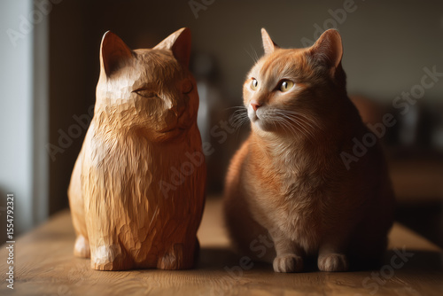 Funny Cat Staring at Wooden Twin