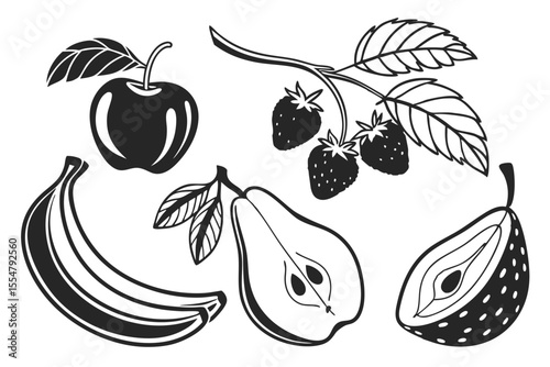 set-of-black-and-white-silhouettes-of-fruits--vect.eps