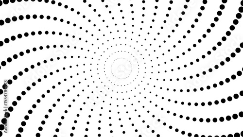 Abstract black dot spiral pattern forming a vortex on a white background. Ideal for backgrounds, optical illusion designs, or science fiction themes.