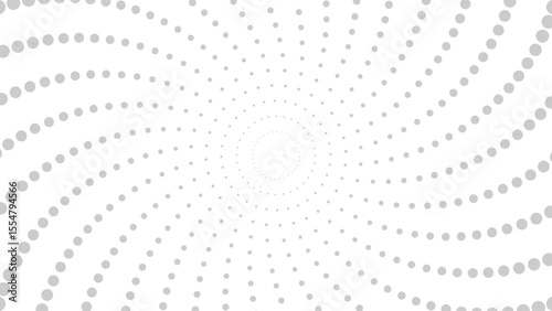 Abstract gray dot spiral pattern forming a vortex on a white background. Ideal for backgrounds, optical illusion designs, or science fiction themes.