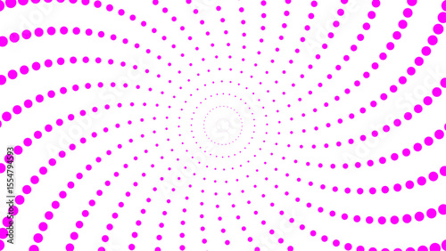 Abstract magenta dot spiral pattern forming a vortex on a white background. Ideal for backgrounds, optical illusion designs, or science fiction themes.