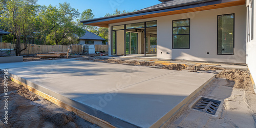New concrete patio installation in sunny outdoor space Generative AI