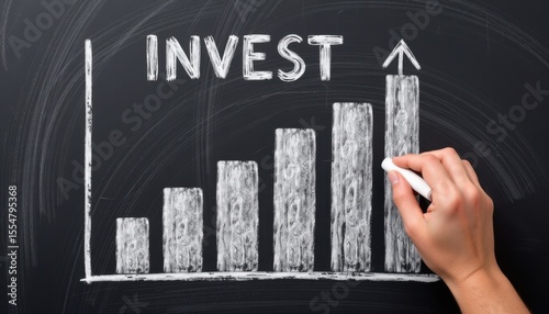 Investment growth strategies analyzing financial trends on a chalkboard in a classroom setting
