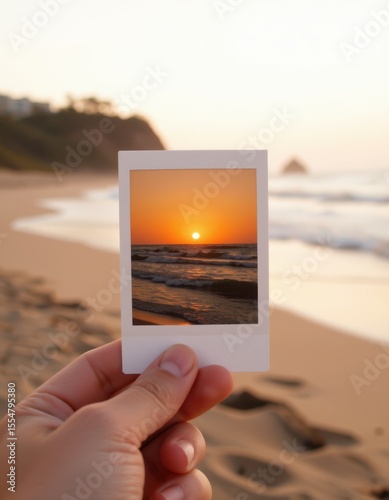 Captivating sunset hand holding photo serene beach landscape tranquil environment peaceful viewpoint for relaxation