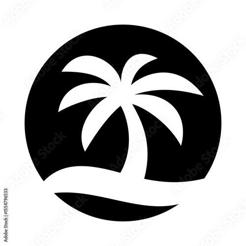 Palm tree summer logo. Circle palm and wave symbol vector illustration