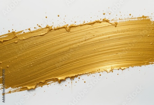 Golden brushstroke with textured streaks on clean white background.