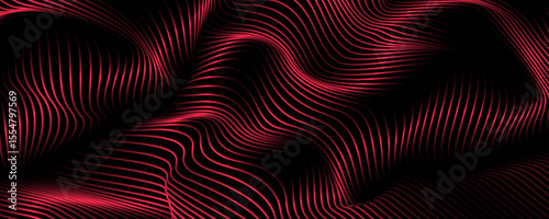 3D red lines techno abstract background overlap layer on dark space with waves effect decoration. Modern graphic design element stripes style concept for web, poster, flyer, card, or brochure cover