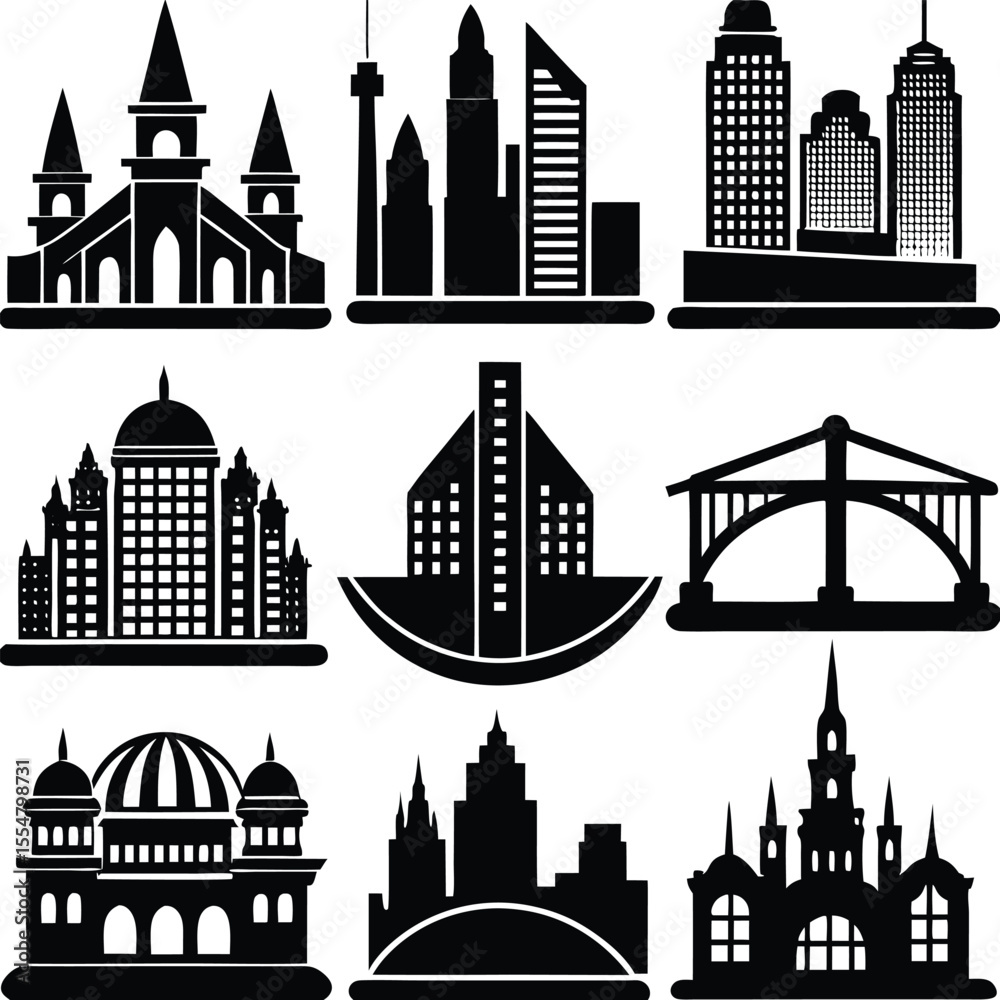 Fototapeta premium City Buildings Bridge Set