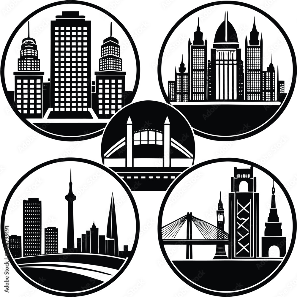 Obraz premium City Buildings Bridge Set