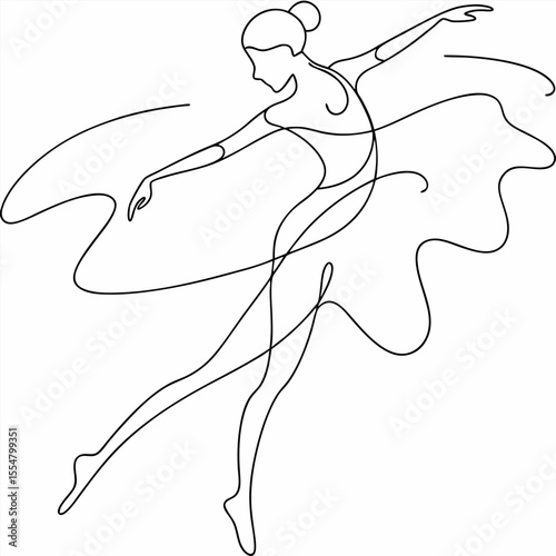 Single continuous line drawing ballerina in ballet motion dance style, Single line drawing of woman ballet dancer. Woman ballet dancer line art style vector art on white background