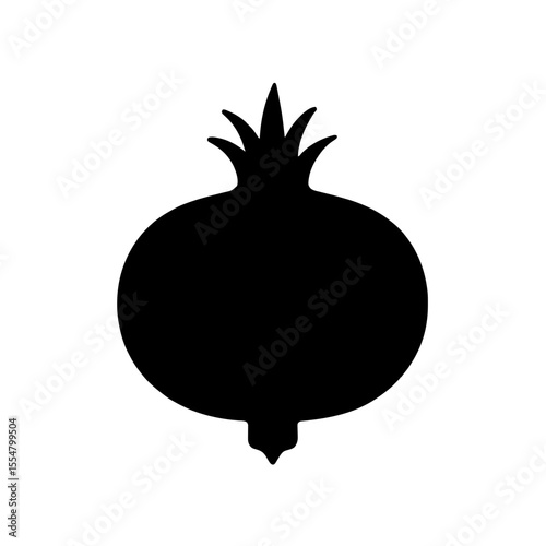 Minimalist black silhouette of a pomegranate on white background