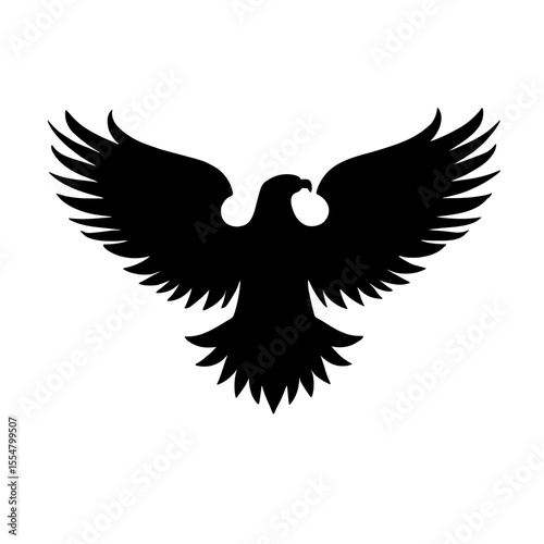 Minimalist black silhouette of an eagle with outstretched wings on white background