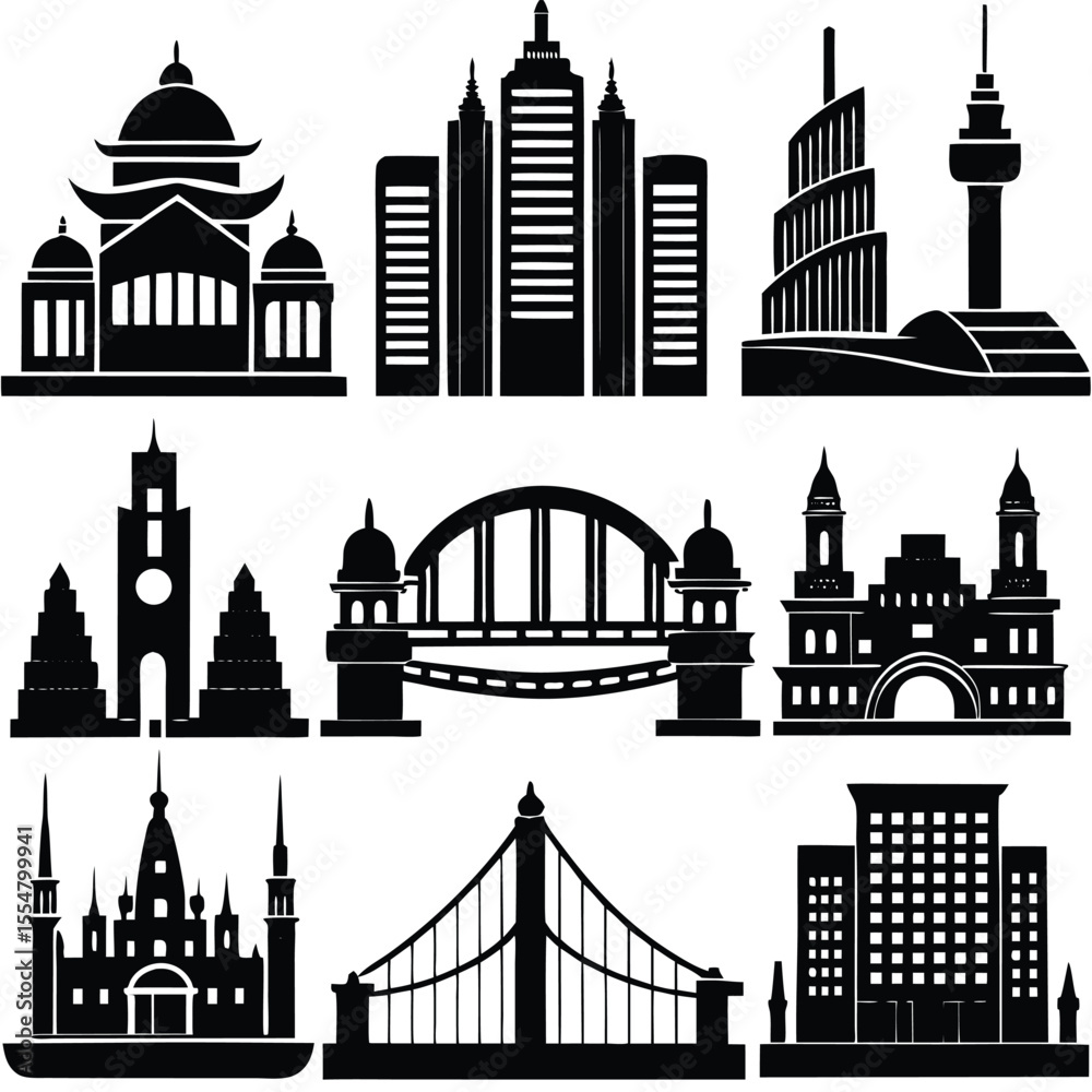 Fototapeta premium City Buildings Bridge Set