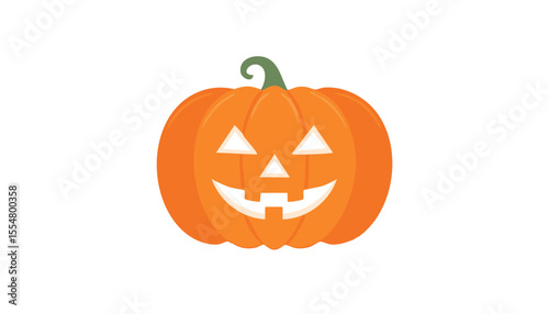 Modern flat halloween design shows grinning jack o lantern with smooth curves and warm tones against spacious white background ready for text placement