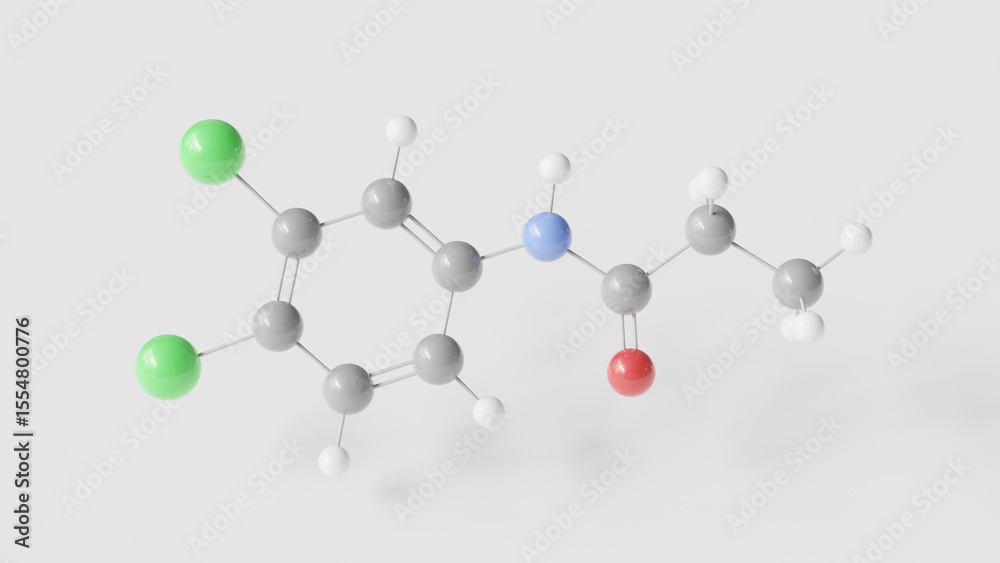 Fototapeta premium propanil molecule 3d, molecular structure, ball and stick model, structural chemical formula herbicide