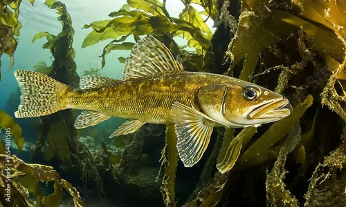 Underwater shot of a fish amidst kelp