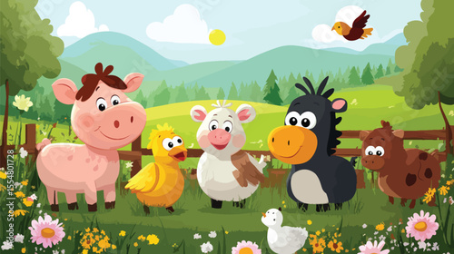Cheerful Horses and Animals on Farm