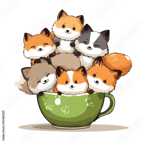 Sweet Fox Cub Pile in a Teacup