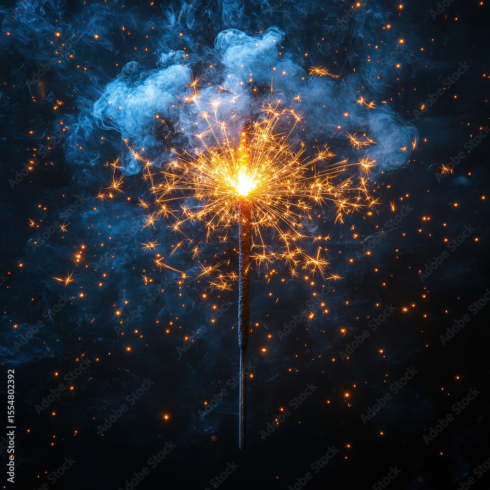 Fototapeta premium sparkler full view on black background