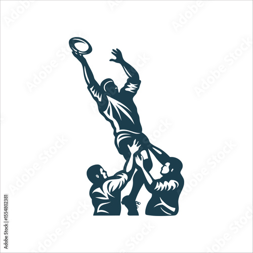 Rugby Lineout Silhouette: Player Catching Ball Lineout Jump Player lifted in the air catching the ball
