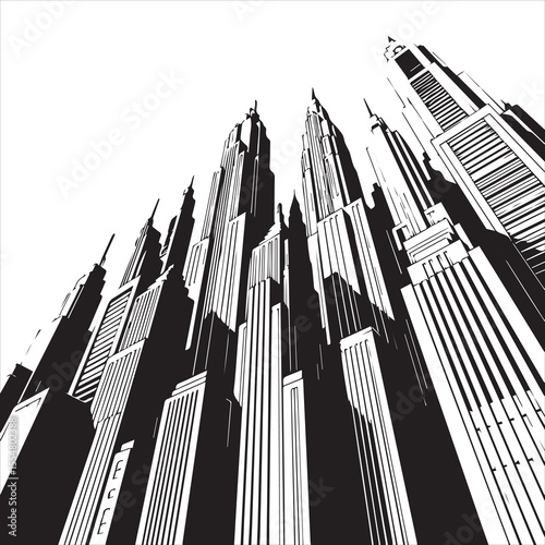 Urban Skyscraper Silhouette City Building Skyline Icon in Black and White