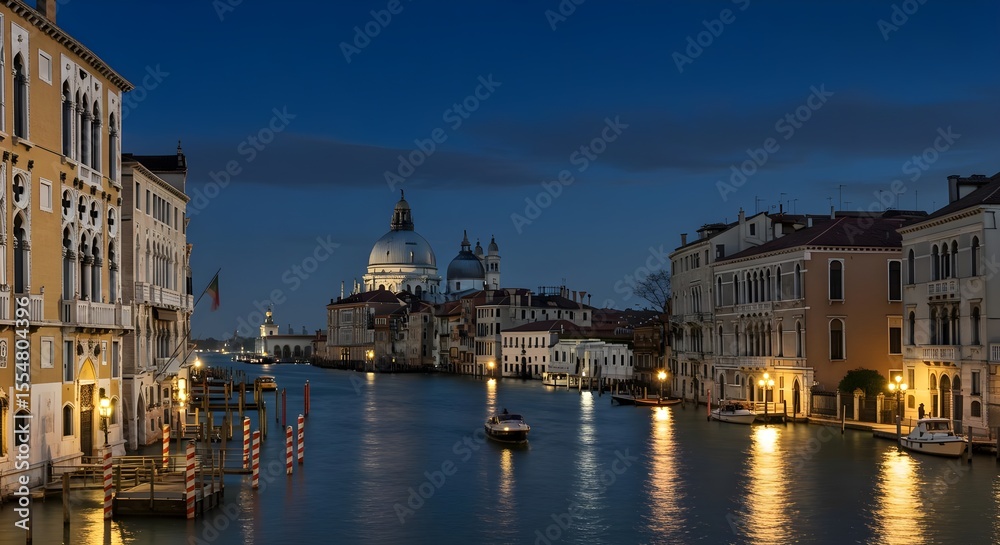 Obraz premium Venice, Italy, Canal, Venice Canal at Dusk with Santa Maria della Salute