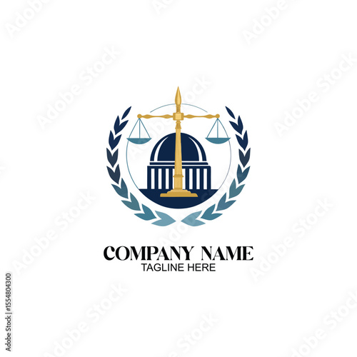 Legal Justice Emblem: A striking legal emblem showcases the scales of justice, balanced atop a courthouse. It is an excellent representation of law, order, and fairness.