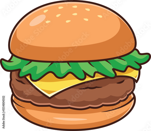 delicious cartoon burger with beef and melted cheese