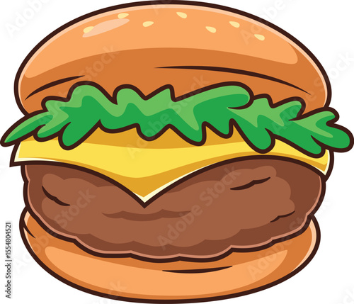 delicious cartoon burger with beef and melted cheese