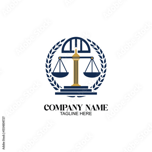Legal emblem: A sophisticated logo featuring the scales of justice, symbolizing fairness and the law, encircled by a laurel wreath and ready for customisation.