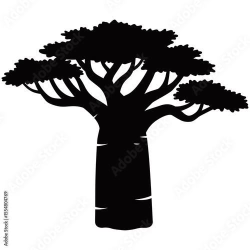 Baobab Tree Silhouette, A striking silhouette of a majestic baobab tree, its iconic form a testament to the enduring beauty of the African landscape.