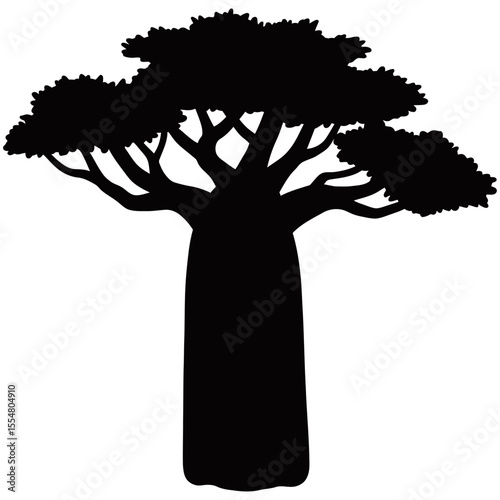 Baobab Tree Silhouette, A striking silhouette of a majestic baobab tree, its iconic form a testament to the enduring beauty of the African landscape.