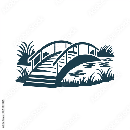Arched Bridge Silhouette Over Water Hazard Golf Course Bridge Small arched bridge over a hazard