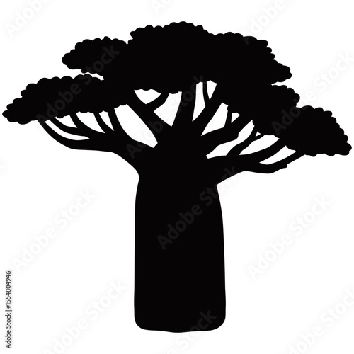 Baobab Tree Silhouette, A striking silhouette of a majestic baobab tree, its iconic form a testament to the enduring beauty of the African landscape.