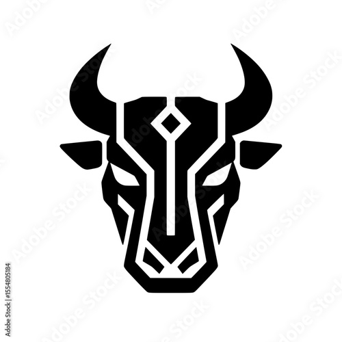 Strong Geometric Bull Head Illustration Black
