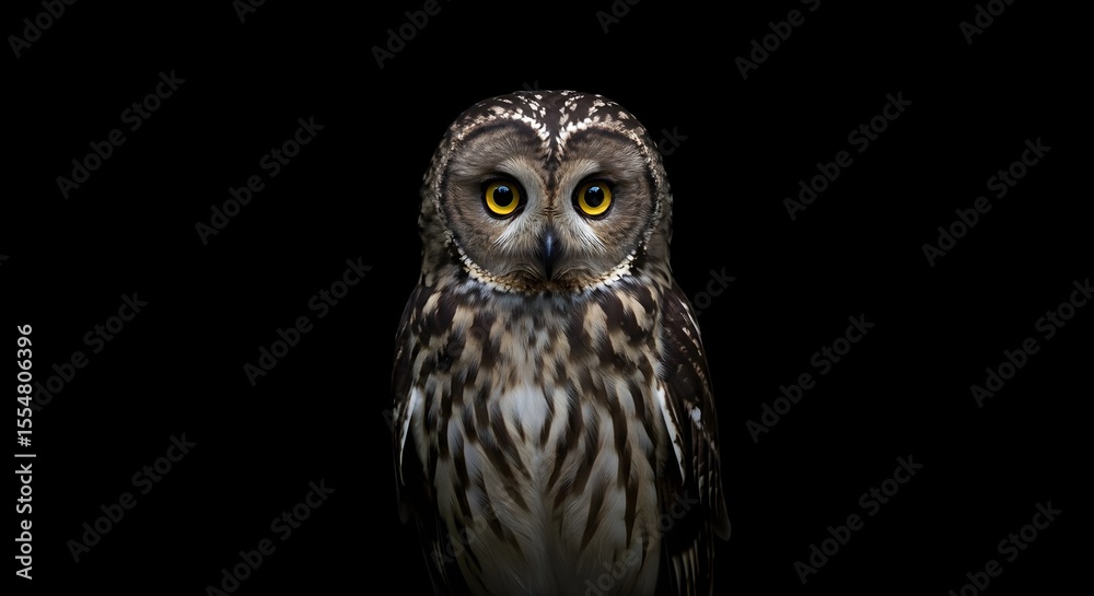 Fototapeta premium Owl, Bird, Avian, Majestic Owl Portrait Against Black Background