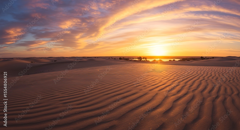 Fototapeta premium Golden Desert Sunset: A Breathtaking Panorama