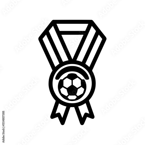 Vector illustration of an award medal with a V-shaped ribbon design and a soccer ball as the main pendant