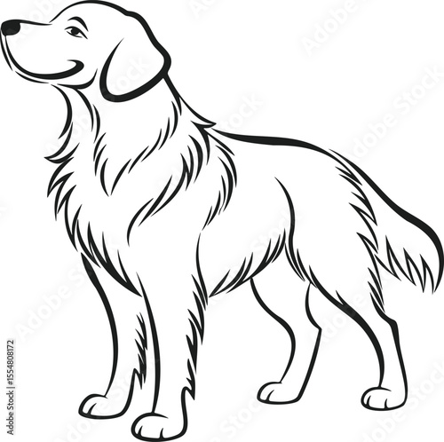 A captivating black and white line art silhouette of a Golden Retriever.