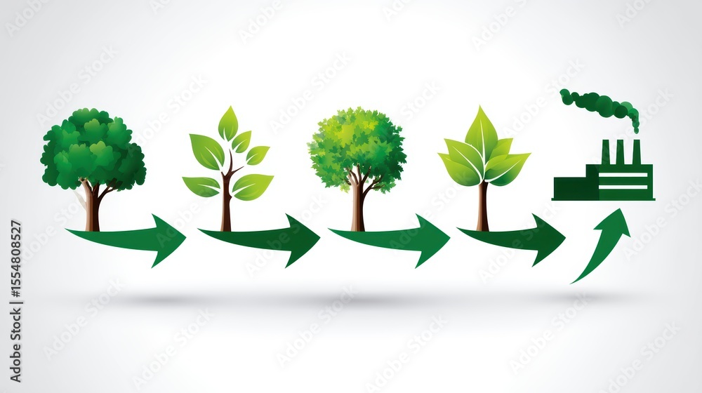 Fototapeta premium Flourishing green tree with arrows, a symbol of growth, direction, and progress green
