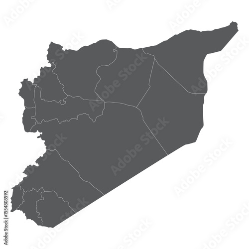 Syria map divided regions. Map of Syria regions in grey color