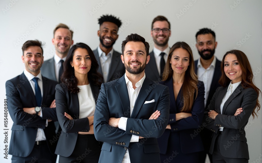 A diverse group of businesspeople poses for a professional team photo, exuding confidence and professionalism, while looking smart and impeccable. Generative AI. High quality A diverse group of businesspeople poses for a professional team photo, exuding confidence and professionalism, while looking smart and impeccable. Generative AI. High quality