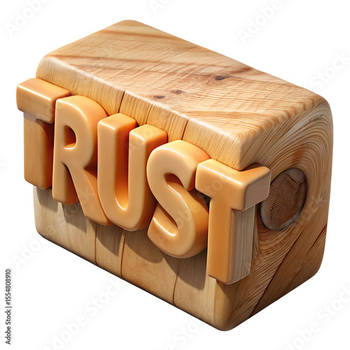 The word trust carved into a wooden block with a glossy finish