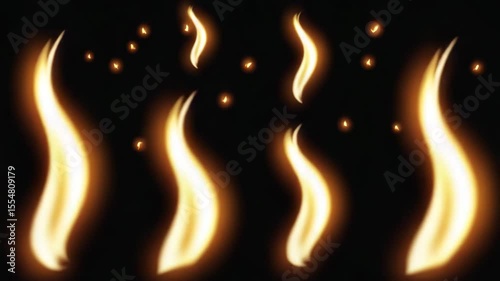 Golden magical fire, stylized glowing flames with subtle embers floating upward on black background.