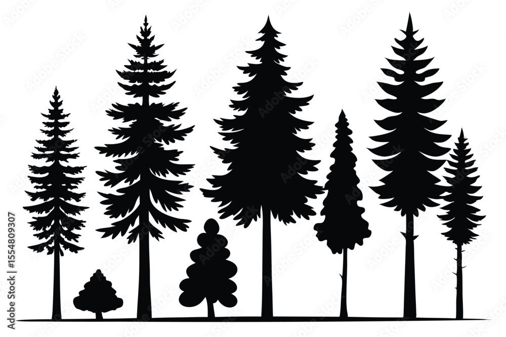Obraz premium Silhouettes of evergreen trees in a forest&nbsp;setting